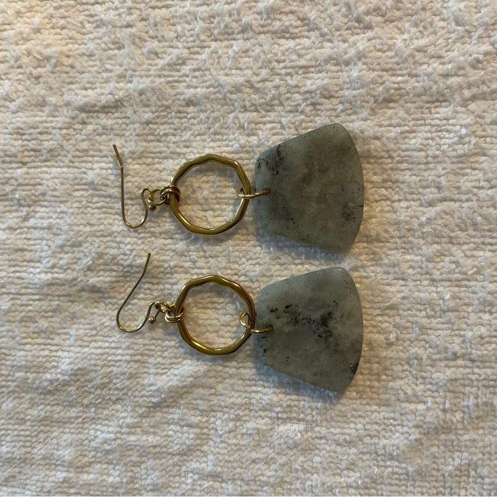 Gold and Gray Stone Drop Earrings